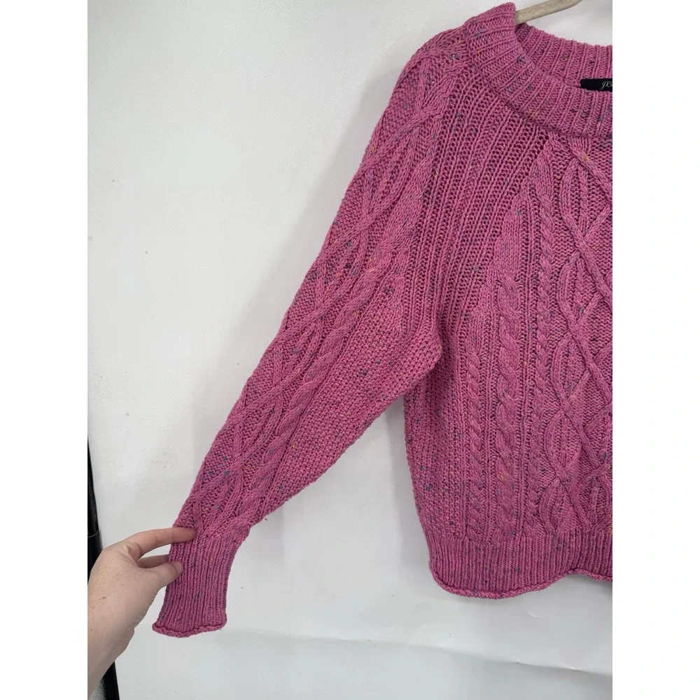 J.Crew Cable Knit Sweater Women XXS Pink Speckled Crew Neck Cotton‎ Preppy